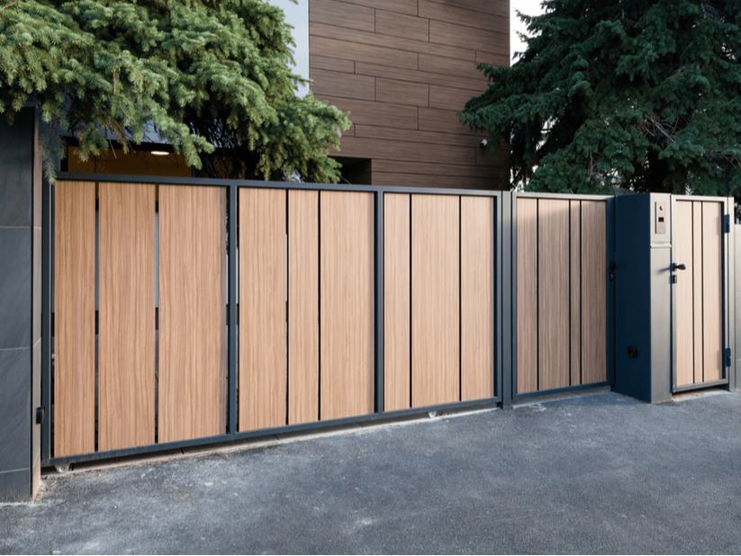 Modern Wood Driveway Gate from Long Beach Fence Company
